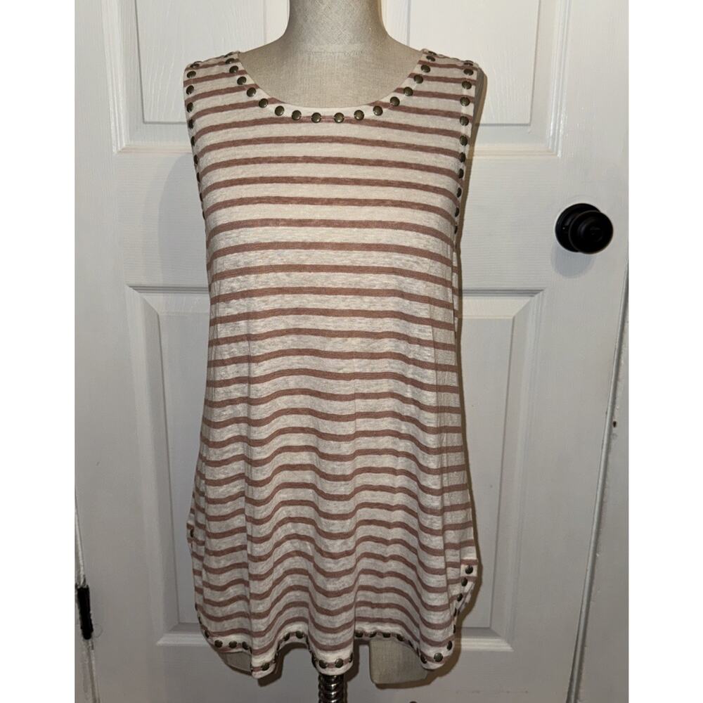 NEW J.Crew Women’s Striped 100% Linen Tank Pink Cream Size M - Picture 1 of 9